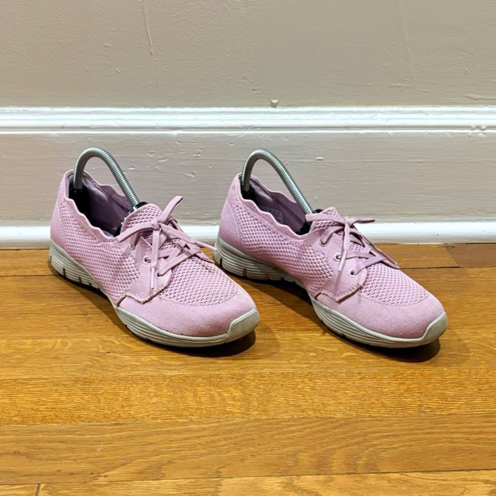 Skechers Seager In A Knit Pink Scallop Trim Slip On Shoes Sneakers Women Sz 8